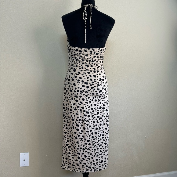 WAYF dress women medium halter bodycon backless animal print midi length brown - Picture 2 of 8